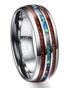 Tungsten Wedding Band Abalone Shell Koa Wood Tungsten Wedding Ring - Picture 1 of 3