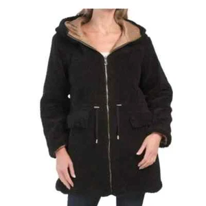 Neu mit Etikett Kate Spade Wende schwarz Sherpa Teddyjacke Cinch Taillenmantel XS x-small - Bild 1 von 8
