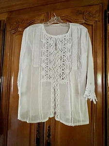 WEISSE BAUMWOLLSPITZENBLUSE/SHIRT/TOP. gr. GROSS . SEHR STYLISCH! - Bild 1 von 5
