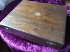 Large Antique Wooden Hinged Lid Box Velvet Lining Compartments 35x29cm 1.7kg