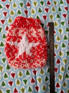 XXS MINI 4" HANDGESTRICKT WEIHNACHTEN/WINTER PULLOVER TEETASSE CHIHUAHUA/WELPE KÄTZCHEN - Bild 1 von 1