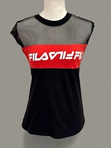Fila Play Date Women’s Black And Red Mesh T Shirt Size Medium - Picture 1 of 6