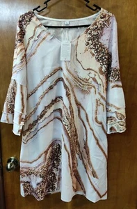 Damen Tunika Bluse Flatter Stufenärmel Marmor Print Kupfer Gr. XL NEU - Bild 1 von 6