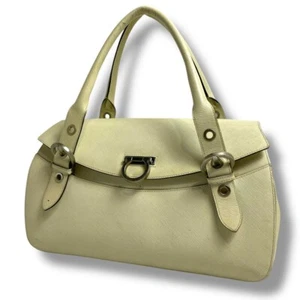 Salvatore Ferragamo Gancini Tote Bag Hand Bag Leather Flapivory color Ivory USED - Picture 1 of 19