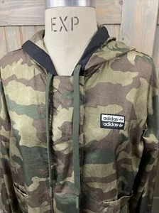 Adidas Jacket Small Green Camo Camouflage Full Zip Logo Crop Lightweight Pocket - Picture 1 of 7