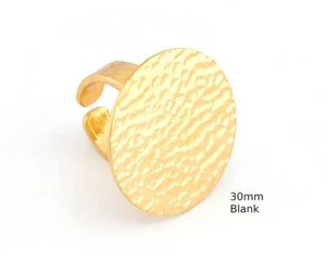 Hammered Adjustable Ring Blank - Shiny Gold Plated Brass (30mm Blank ) 4916 - Picture 1 of 3