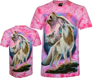 Tie Dye T-Shirt Wolves Howling Under the Cosmic Night Wolf Glow in Dark by Wild - Picture 1 of 5