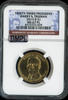 2015-D Harry S. Truman Dollar NGC MS67 Proof-Like - 33rd U.S President - Image 1 of 2