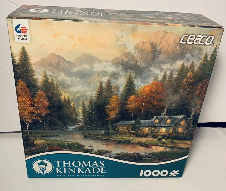 2016 Ceaco Thomas Kinkade 1000 peças quebra-cabeça noite no lago de outono #3310-51 - Imagem 1 de 4