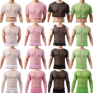 Camisetas para hombre de malla transparente red de pesca fitness músculo torso sin mangas blusa XL - Imagen 1 de 24