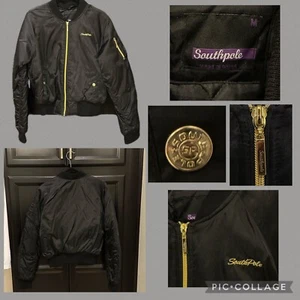 Southpole Black Bomber Jacket BOYS SIZE M Gold Zippers + Buttons Quilted Inside - Picture 1 of 8
