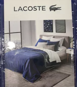 Lacoste Gorbio 3-Piece Reversible Duvet Cover Set King Size Dark Blue NWT - Picture 1 of 7
