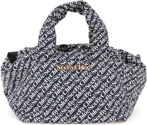 SEE BY CHLOE Tilly Shopper Tote Bag Weekender Large Royal Navy Canvas Logo NEW - Picture 1 of 20