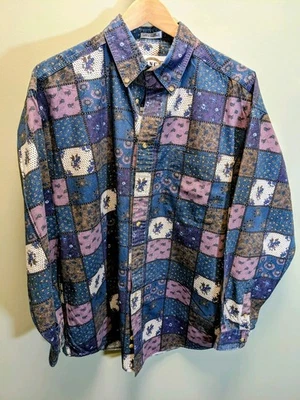 Camisa De Colección Años 90 I.N.C International Concepts Abotonada Patchwork Preparación Media Foto 1 de 4