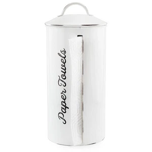 Farmhouse Enamelware Paper Towel Holder, White; Rustic Kitchen Countertop Stand - Picture 1 of 10