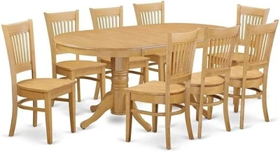 East West 家具 VANC9-OAK-W 9 件套餐桌椅,椭圆形桌椅,橡木 — 第 1/4 张图片