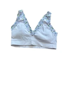Y2K Victoria’s Secret PINK Bralette Large Lilac Lace Floral Ribbed Vinta - Picture 1 of 9