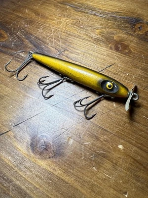 Vintage Wooden Fishing Lure- Antique Prop Lure w/ Glass Eyes, Unmarked - Image 1 of 4