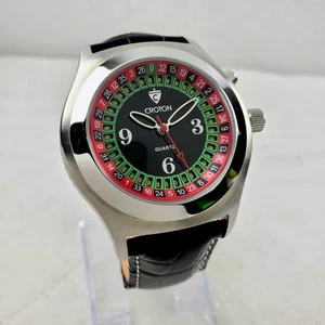 RELOJ HOMBRE RARO VINTAGE CROTON CASINO RULETA JAPÓN CUARZO NEGRO BATERÍA NUEVA - Imagen 1 de 10