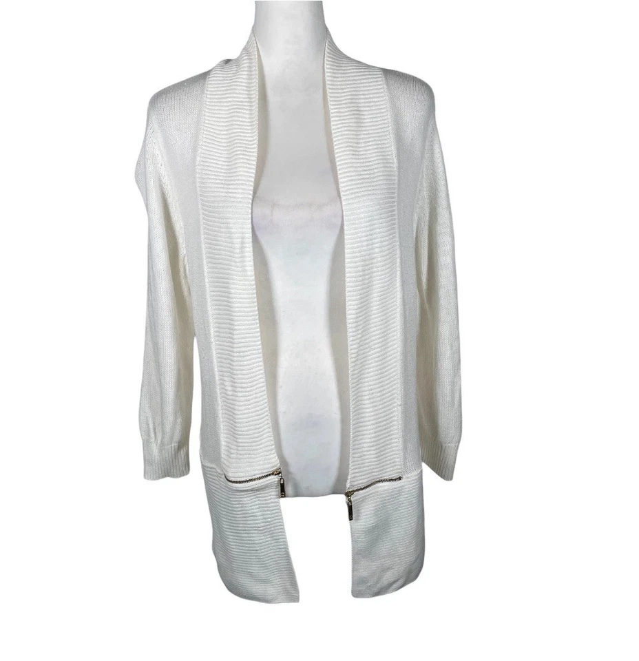 Cárdigan Suéter Ivanka Trump Para Mujer Marfil Algodón Tejido Manga Larga Frente Abierto S Foto 1 de 4