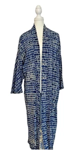 Free People Kimono Staubtuch XS Oversized blau Batik Blumenfutter Festival Boho - Bild 1 von 11