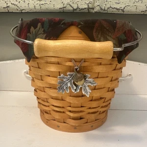 LONGABERGER BASKET 2002 AUTUMN PAIL COMBO w/ Protector, Liner & Tie On Fall EUC - Picture 1 of 9