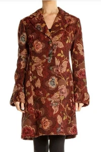 VTG Womens Sz 14 CAbi Jacobean Floral Brocade Tapestry Jacket Coat Tweed Maroon - Picture 1 of 19