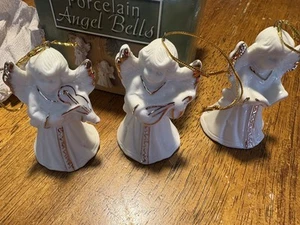 3 Vintage Porcelain Christmas Angel Bell Ornaments 4” Instruments NIB Free Ship - Picture 1 of 5