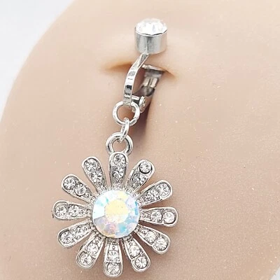 Clip On Belly Bars Button Non Piercing Bar Dangle Navel Body Jewellery Ring - Изображение 1 из 4