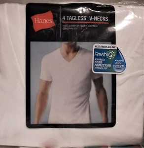 HANES V-AUSSCHNITT UNTERHEMDEN 100% BAUMWOLLE HERREN 4 WEISSE T-SHIRTS GR XL COOL NEU - Bild 1 von 4