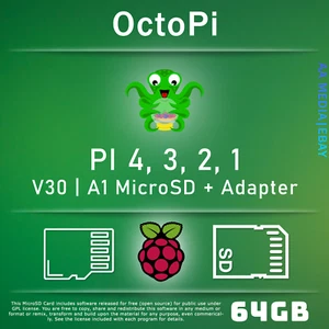 64GB or 128GB OctoPi OctoPrint 3D Preloaded Micro SD Card RaspBerry Pi 4, 3, 2 1 - Picture 1 of 3