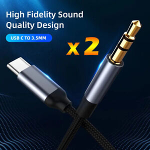 2PC Type C to 3.5mm Jack AUX Audio Extension Cord Car Speaker Headphone Adapter