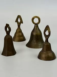 Lot of 4 Vintage Miniature 3" Brass Etched Bells * India - Picture 1 of 3