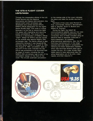 🍁$9.35 SPACE USA STS-8 Flight cover Nasa Challenger 25th anniversary Cover