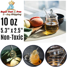 Fresh Honey Jar Lid Glass Beehive Honey Syrup Storage Pot With Dipper 10 Oz New