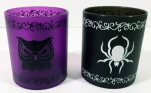 Halloween Owl and Spider Glass 2.5" x 2" Set of 2 LED Lights Battery Operated - Picture 1 of 11