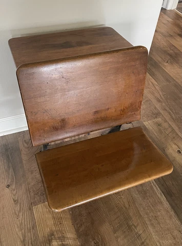 Antique Cast Iron & Wood School Desk w/fold-away seat Rare Kindergarten Size Cover