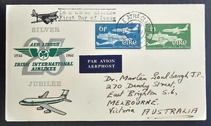 1961 Ireland Aer Lingus Anniv FDC ties 2 Stamps cd Dublin-Melbourne - Picture 1 of 2