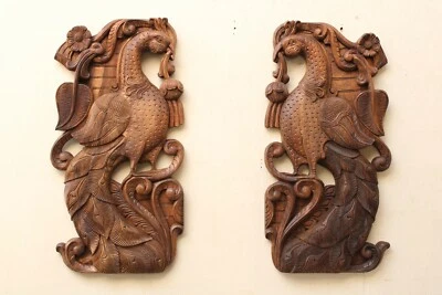 Decoración de pared vintage estatua de pavo real decoración del hogar escultura panel colgante de madera raro Foto 1 de 4