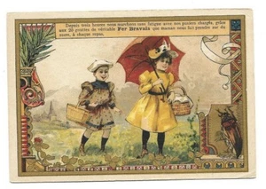 Enfants Panier Marché Ombrelle - - Chromo Le fer Bravais - Trade card - Picture 1 of 2