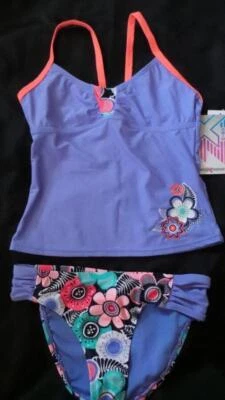 NWT ~ ZeroXposur 2 pc. Periwinkle tankini swimsuit  Floral print ~ Girl's 14 - Image 1 of 4