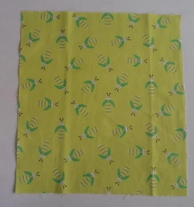 Fabric Cotton Panel Square 11 1/2" x 10 1/2" Green Beetles Bees on Light Green - Picture 1 of 3