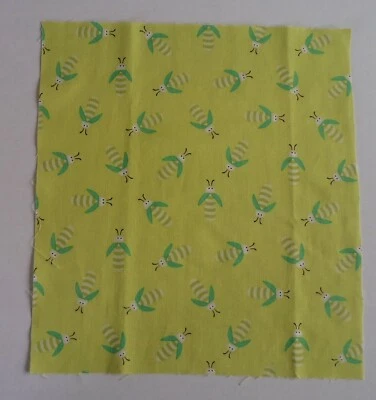 Fabric Cotton Panel Square 11 1/2" x 10 1/2"  Green Beetles Bees on Light Green - Image 1 of 3