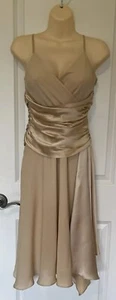 Papell Boutique Evening Beige Silk Spaghetti Straps Dress Sz 4~Beautiful~ - Picture 1 of 12