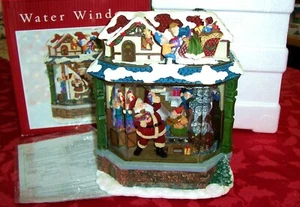 CHRISTMAS WATER WINDOW "SANTA WITH ELVES IN WORKSHOP" LIGHTED MUSICAL DISPLAY - Picture 1 of 12