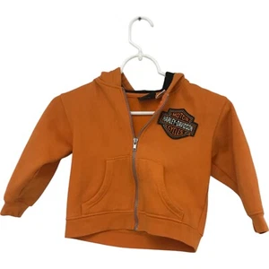 Harley Davidson Full Zip Hoodie Kids Size 4 Orange Long Sleeve Embroidered Logo - Picture 1 of 11