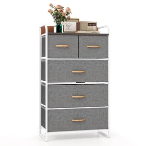 Costway 5-Drawer Dresser Storage 4-Tier Organizer Tower Steel Frame Wooden Top - Picture 1 of 10
