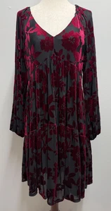 Vestito Velluto Burnout Babydoll Swing Taylor Taglia 10 Nero e Rosso Gotico Strega - Foto 1 di 9