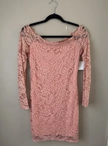 Charlotte Russe Pink Lace Off Shoulder Dress NWT Women’s Medium Long Sleeve - Picture 1 of 5