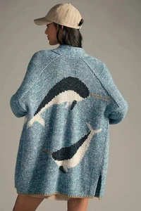 Suéter Cárdigan Anthropologie Narwhal Whale Icon (Talla XS/S) - NUEVO CON ETIQUETAS - Imagen 1 de 10